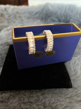 Sparkling Clear Crystal Hoop Earrings - Silver Tone